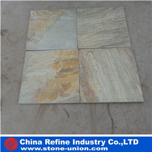 P014 Yellow Slate Tile , Slate Floor Tile ,Rusty Slate Culture Stone, Hebei P014 Golden Yellow Wooden Slate Paving Flooring and Walling Tiles