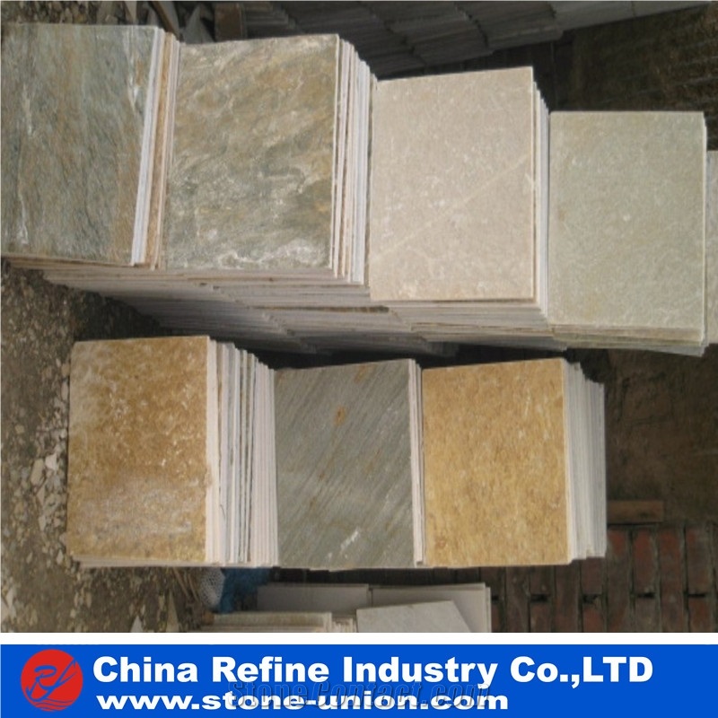 P014 Yellow Slate Tile , Slate Floor Tile ,Rusty Slate Culture Stone, Hebei P014 Golden Yellow Wooden Slate Paving Flooring and Walling Tiles