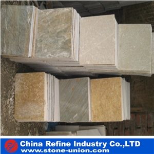 P014 Yellow Slate Tile , Slate Floor Tile ,Rusty Slate Culture Stone, Hebei P014 Golden Yellow Wooden Slate Paving Flooring and Walling Tiles