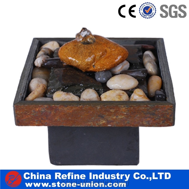 Premium Slate Water Fountain with Pebbles Decoration,Floating Sphere Fountain,Handcarved Exterior Fountains for Garden Decoration