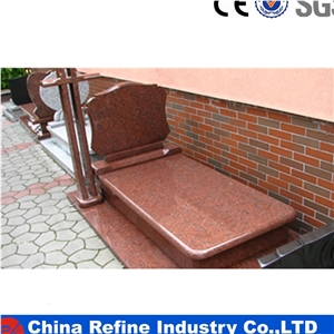 Red Polished Granite Monument with Poland Style , Cross Red Gravestone,European Style Tombstone, Poland Gravestone