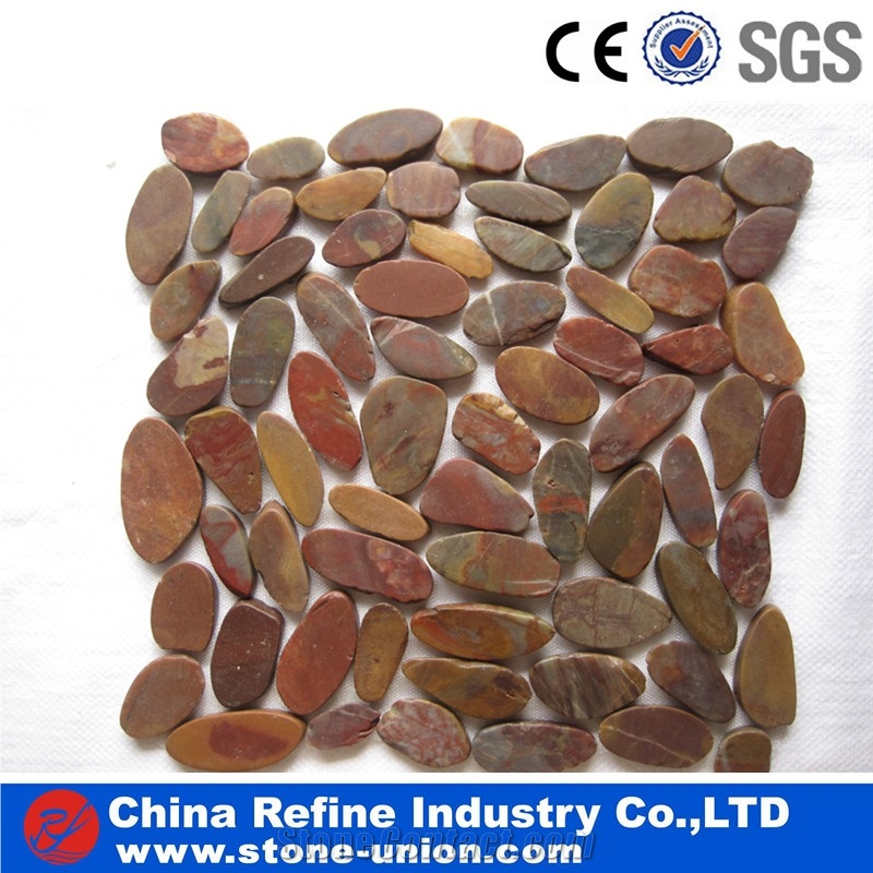 Rive Pebble Stone , Natural Pebble Stone,Polished Pebble Stone , Mixed Pebble Stone,Pebble Mosaic for Interior Decoration,Flat Pebble Mosaic in Mesh