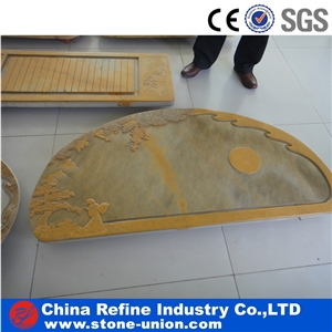 Slate Tea Table, Yellow Stone Tea Tables with Carving Pattern,Antique Tea Tray Table,Stone Tea Board with Carved on Table
