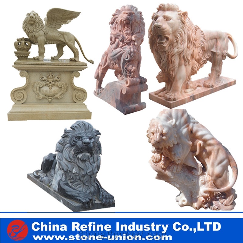 Sleeping Lion Statues , Lion Carved Stone, Lion Marble Statue , Landscape Garden Statues,Garden Lion Carving, Pair Of Lion Sculpture Set