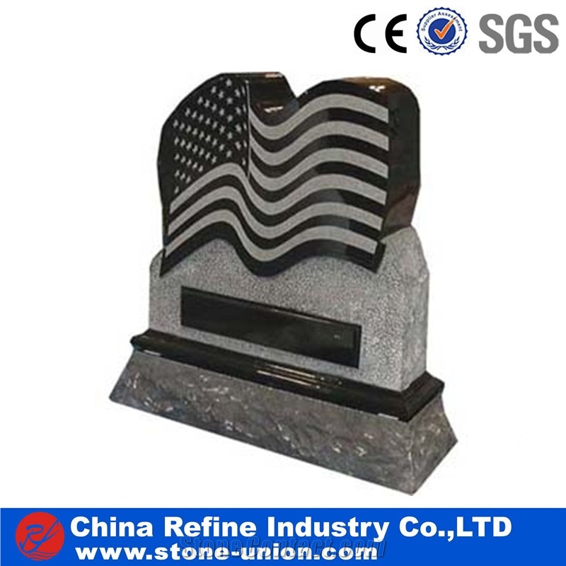 Tombstone Flag Of The United States,Granite With Carving