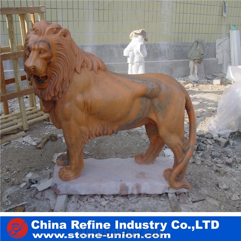 Western Lion Statue, Garden Lion Statue , Animal Statues ,Lion Beige Marble Statue,Garden Lion Carving,Sculpture Carving, Pair Of Lion Sculpture Set