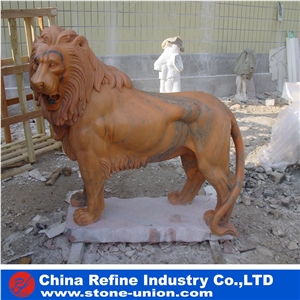 Western Lion Statue, Garden Lion Statue , Animal Statues ,Lion Beige Marble Statue,Garden Lion Carving,Sculpture Carving, Pair Of Lion Sculpture Set