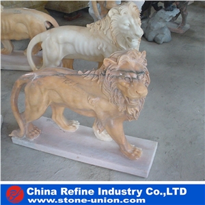 Western Lion Statue, Garden Lion Statue , Animal Statues ,Lion Beige Marble Statue,Garden Lion Carving,Sculpture Carving, Pair Of Lion Sculpture Set