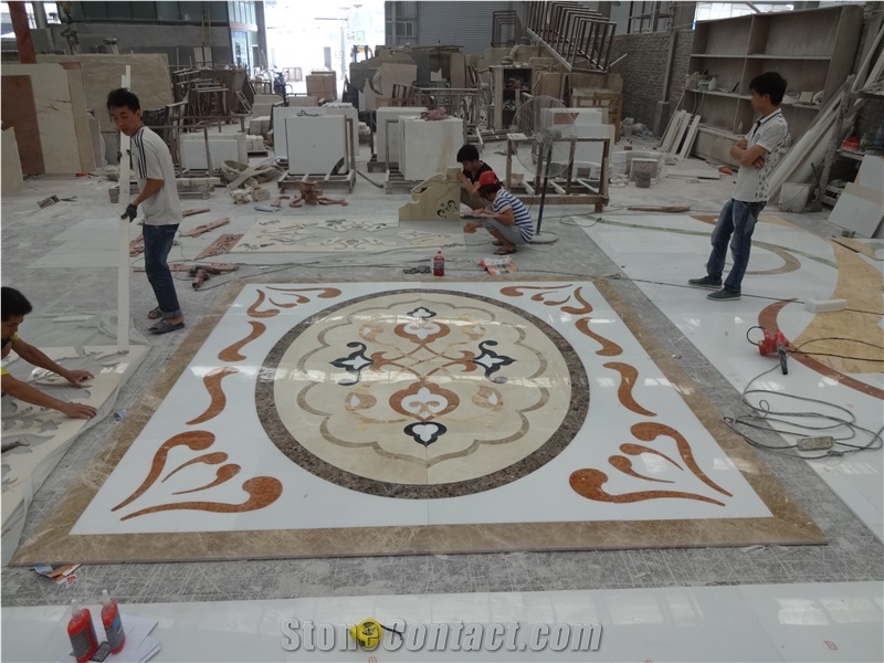 White Marble Medallion Floor Medallion