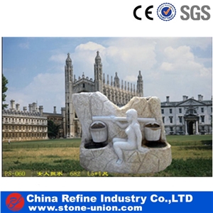 Woman Carry Water Granite Fountain White Granite Garden Fountains,Human Sculptured Handcarved Exterior Fountains for Garden Decoration,Garden Fountain