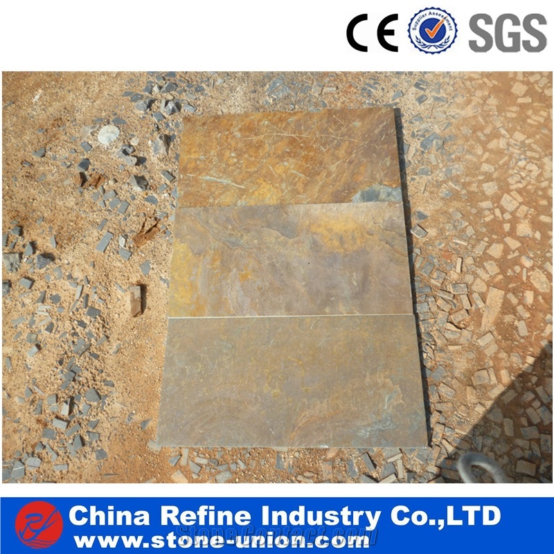 Yellow Bottom Rusty Floor Tiles , Yellow Slate Stone