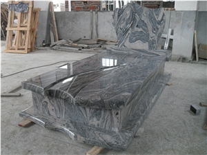 China Juparana Granite Cemetery Tombstones, China Grey Juparana Granite Single Tombstones, Western Style Monuments