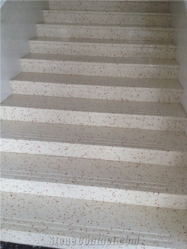 China White Crystal Quartz Polished Stair Steps, White Artificial Quartz Treads and Risers, Artificial Quartz Steps with Anti-Slip Strips