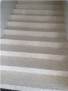 China White Crystal Quartz Polished Stair Steps, White Artificial Quartz Treads and Risers, Artificial Quartz Steps with Anti-Slip Strips