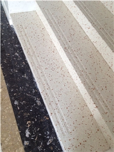 China White Crystal Quartz Polished Stair Steps, White Artificial Quartz Treads and Risers, Artificial Quartz Steps with Anti-Slip Strips