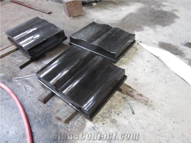Indian Absolute Black Granite Book Shape Grave Markers, Funeral Acessories Cemetery Slant Headstones, China Factory Manufacturer Cheap Price Tombstone
