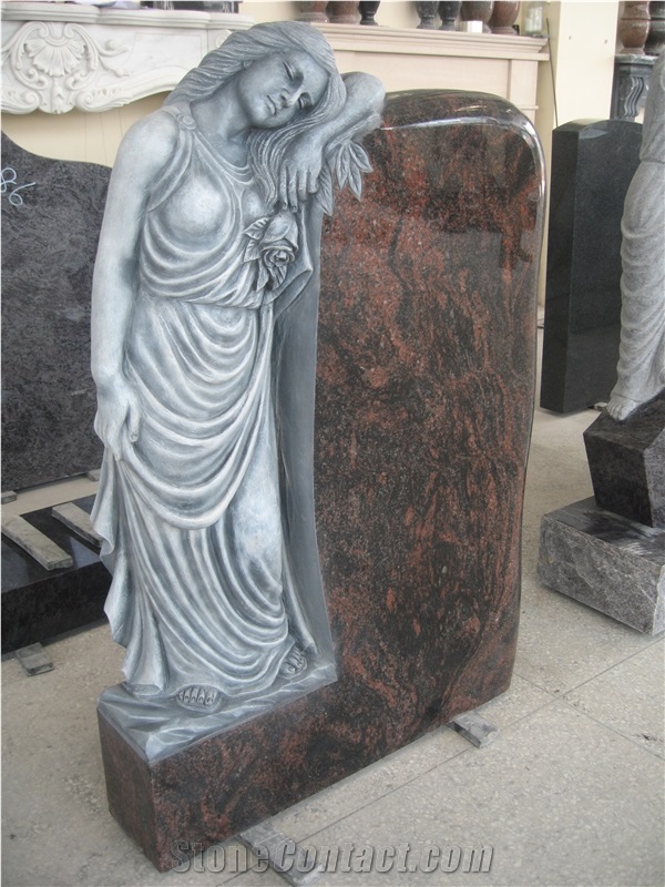 Indian Aurora Granite Cemetery Tombstones, Aurora Granite Angel Headstone, Western Style Engraved Monuments, Gravestone