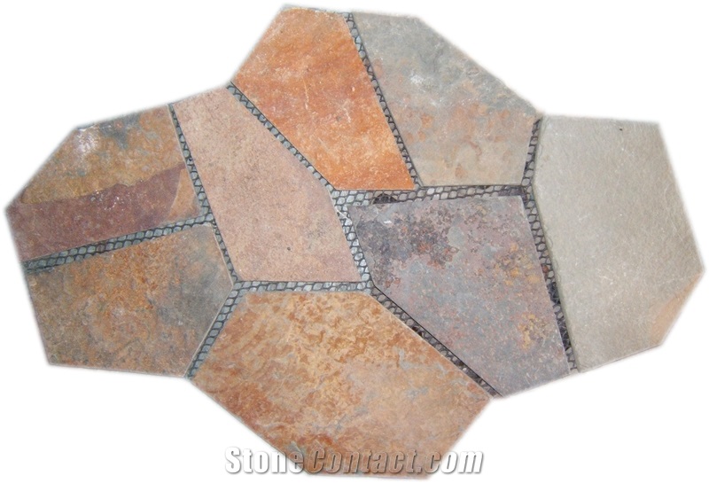 Rusty Slate Random Flagstones, Irregular Rustic Slate Crazy Paving Stone, Flagstone Pavers for Walkway, Road Project