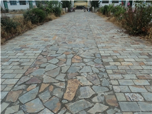 Rusty Slate Random Flagstones, Irregular Rustic Slate Crazy Paving Stone, Flagstone Pavers for Walkway, Road Project