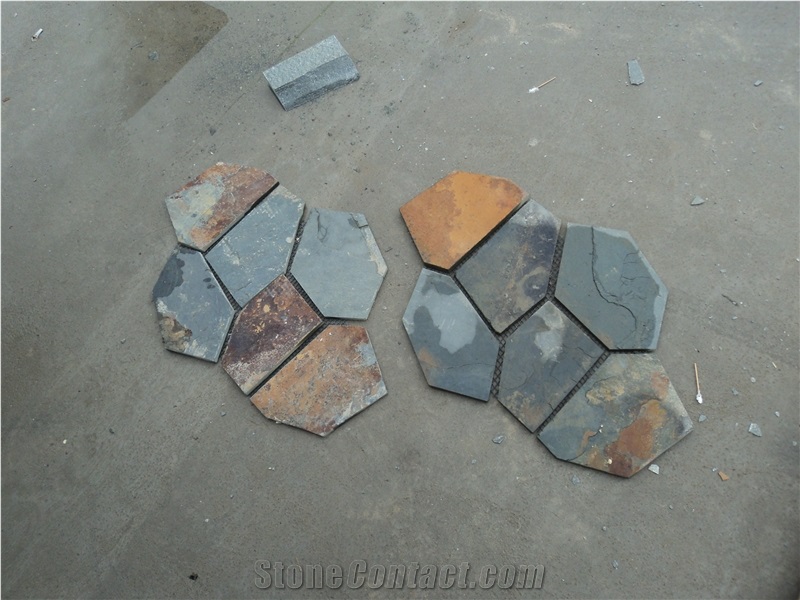 Rusty Slate Random Flagstones, Irregular Rustic Slate Crazy Paving Stone, Flagstone Pavers for Walkway, Road Project