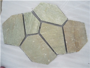 Yellow Slate Random Flagstones, Irregular Slate Crazy Paving Stone, Flagstone Pavers for Walkway, Road Project