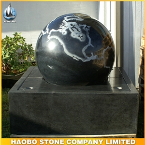 China Factory Direct Black Granite Rolling Sphere Carved the Word Map, Natural Stone Base Split, Garden Fountains