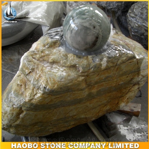 China Factory Direct Black Granite Rolling Sphere Carved the Word Map, Natural Stone Base Split, Garden Fountains