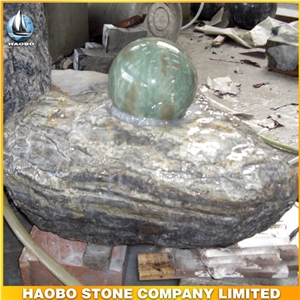China Factory Direct Black Granite Rolling Sphere Carved the Word Map, Natural Stone Base Split, Garden Fountains