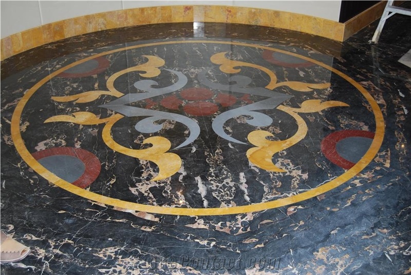 Nero Portoro Marble Base Waterjet Floor Medallion