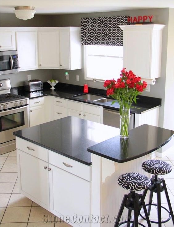 Black Quartz Stone Kitchen Countertops, Quartz Stone Slab Size 3000*1400mm and 3200*1600mm for Public Buildings Like Hotel, Restaurants, Banks, Hospitals, Exhibition Halls