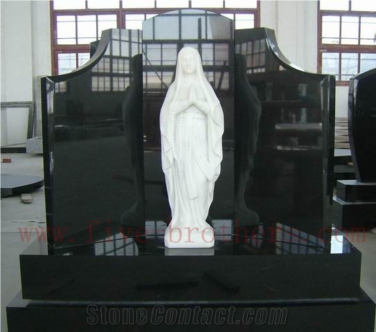Absolute Black Granite Tombstone & Monument, Virgin Mary Headstone