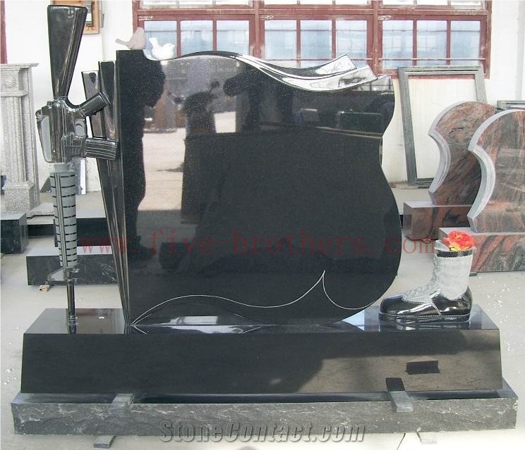Absolute Black Shanxi Black Tombstone,Black Granite Headstone Gun Sculpture Headstone & Monuments