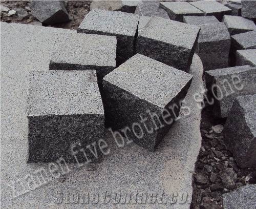 G654 Padang Dark Granite Cube Stone,Dark Grey Impala Black Paving Stone, Exterior Stone Pavers