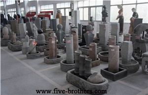 Round Pillar Granite Outdoor Water Fountain,Garden Fountain