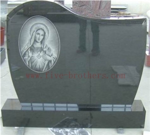 Shadow Carving Memorial Absolute Black Granite Headstone & Monuments