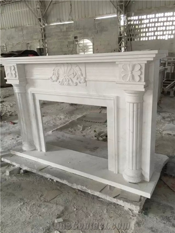 Pure White Cast Marble Stone Fireplace Mantel