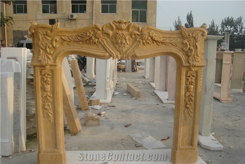 China Marble Fireplace, Yellow Marble Fireplace