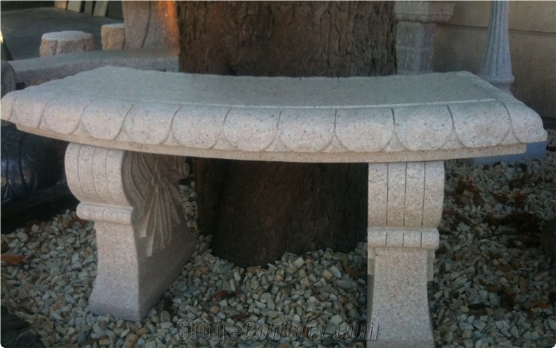 G636 Pink Granite Curved Bench, Park Bench