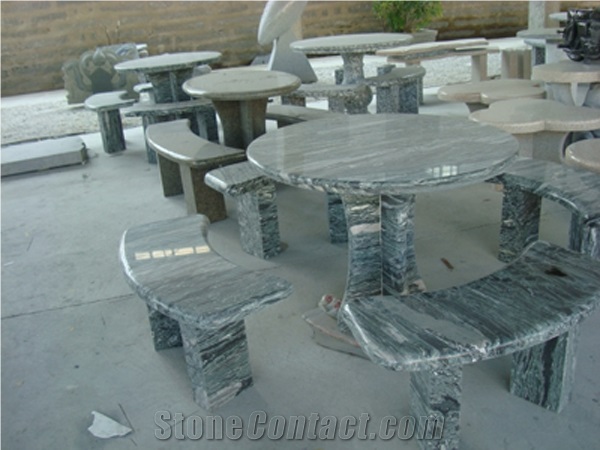 Green Marble Polished Bench & Table, Table Sets