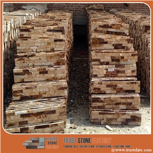 Autumn Gold Stone Veneer Panels, Copper Rust Ledgestone, Hebei Brown Slate Exterior Stone Veneer