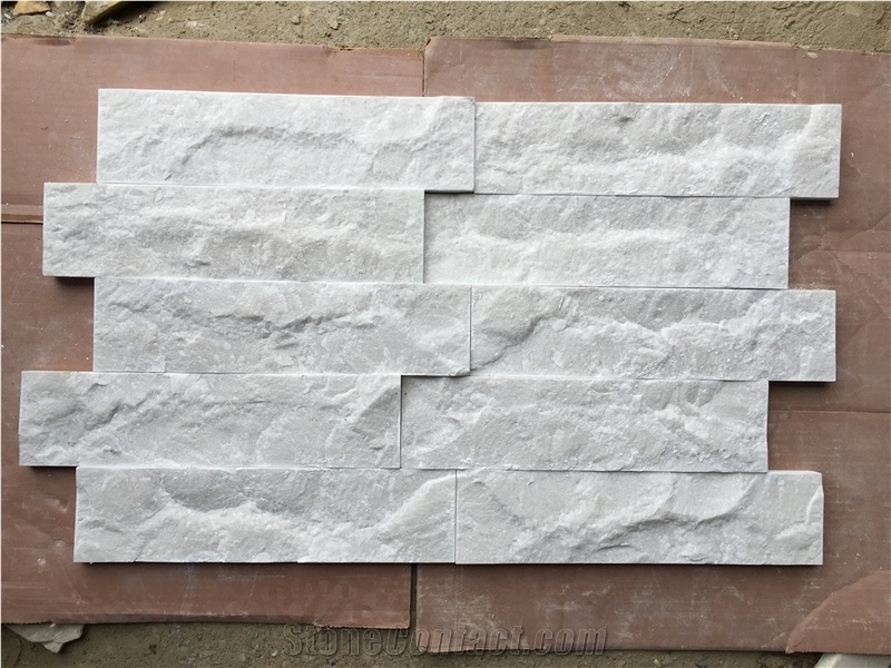 Milky White Marble Split Face Wall Cladding Panels, Cultured Stone