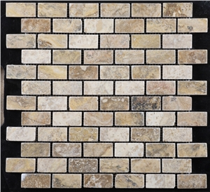 Tumbled Scabos Travertine Brick Mosaic Tumbled Scabos Travertine Brick Mosaic
