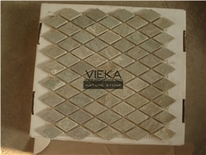 Grey Green Slate Mosaic Tiles, Diamond Tumbled Brick Linear Strip Brick Mosaics,Split Face Mosaic Pattern for Wall Floor,Interior Exterior Decoration