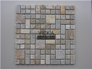 Rusty Multicolor Slate Mosaic Tiles, Tumbled Brick Linear Strip Brick Mosaics,Split Face Mosaic Pattern for Nature Slit Stone Wall Floor,Inside Outside Decoration