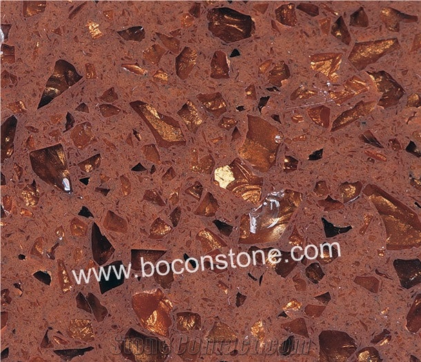 Artificial Quartz Stone-Crystal Shining Brown Quartz Slabs & Tiles