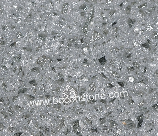 Artificial Quartz Stone-Crystal Shining Light Grey Quartz Slabs & Tiles