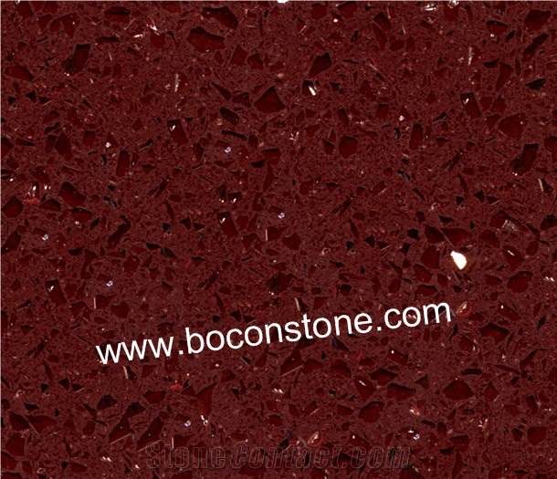 Artificial Quartz Stone Slabs & Tiles, Crystal Dark Red Quartz