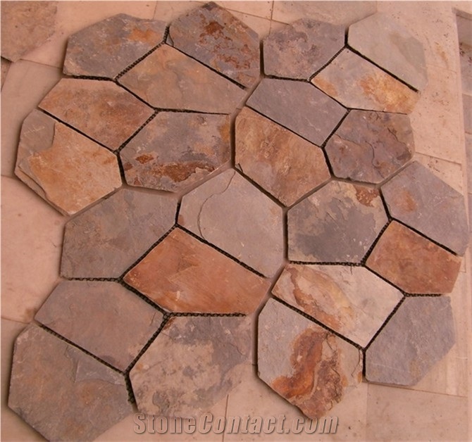 Rusty Brown Slate Net Paste Flagstone for Wall and Floor