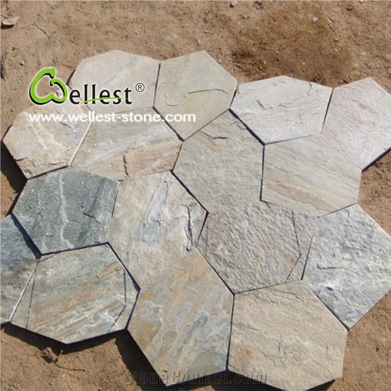 China S014 Yellow Wood Slate Stone with Grade A, Yellow Slate Flagstone