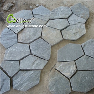 S007 Grey Color Slate Meshed Paving Stone, Popular Meshed Tiles for Outdoor, Grey Slate Flagstone Road Paving